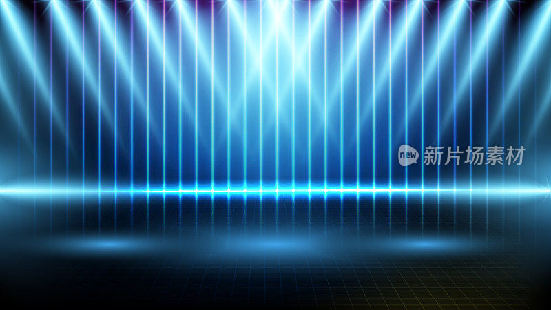 abstract futuristic background of blue empty stage and neon lighting spotlgiht stage background